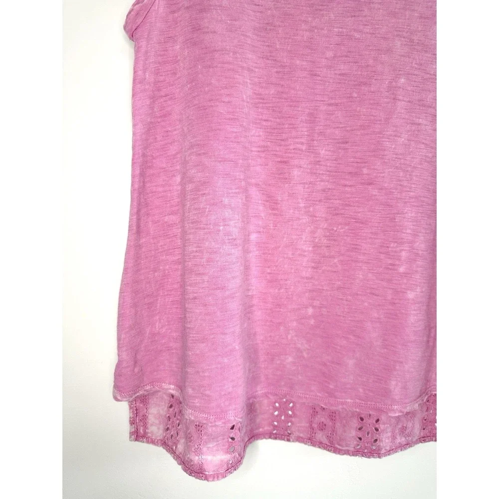 Eri + Ali Anthropologie Pink Eyelet Lace Back Tank Top Small Cotton V-Neck Boho - Picture 5 of 12